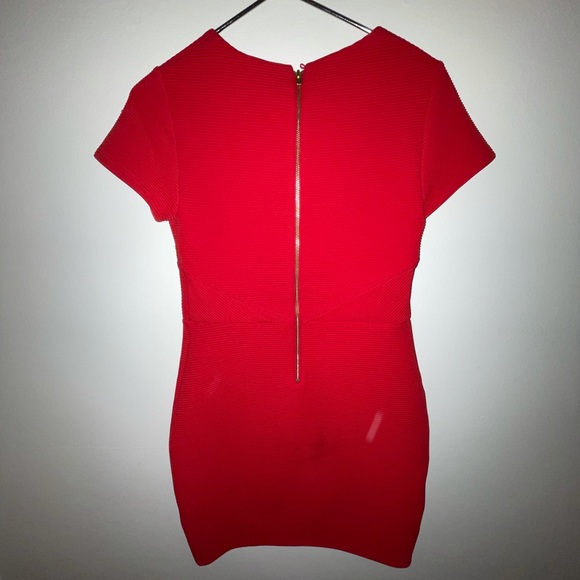 Mini Red Ribbed Keyhole Bodycon Dress - Picture 2 of 3